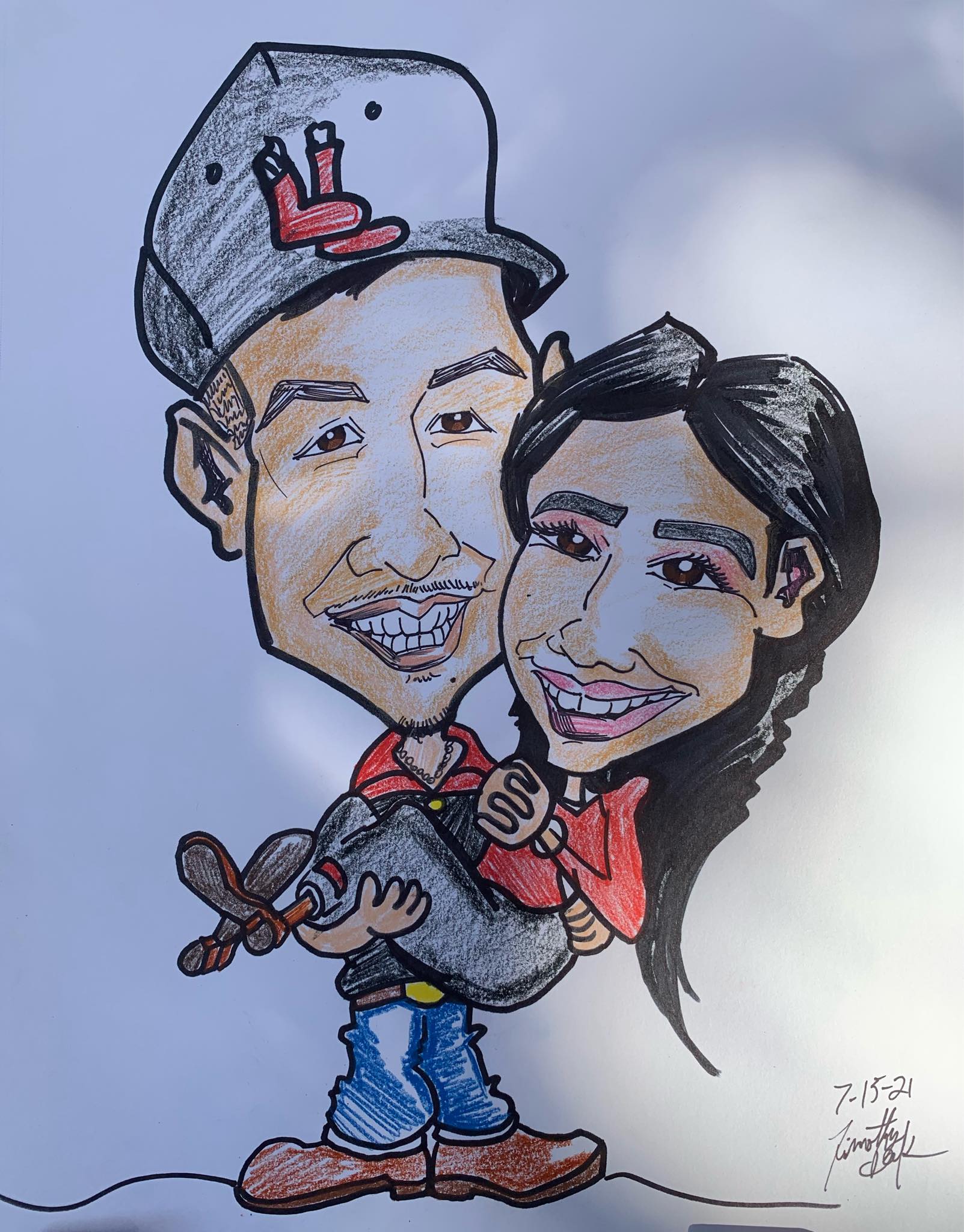 A romantic couple caricature